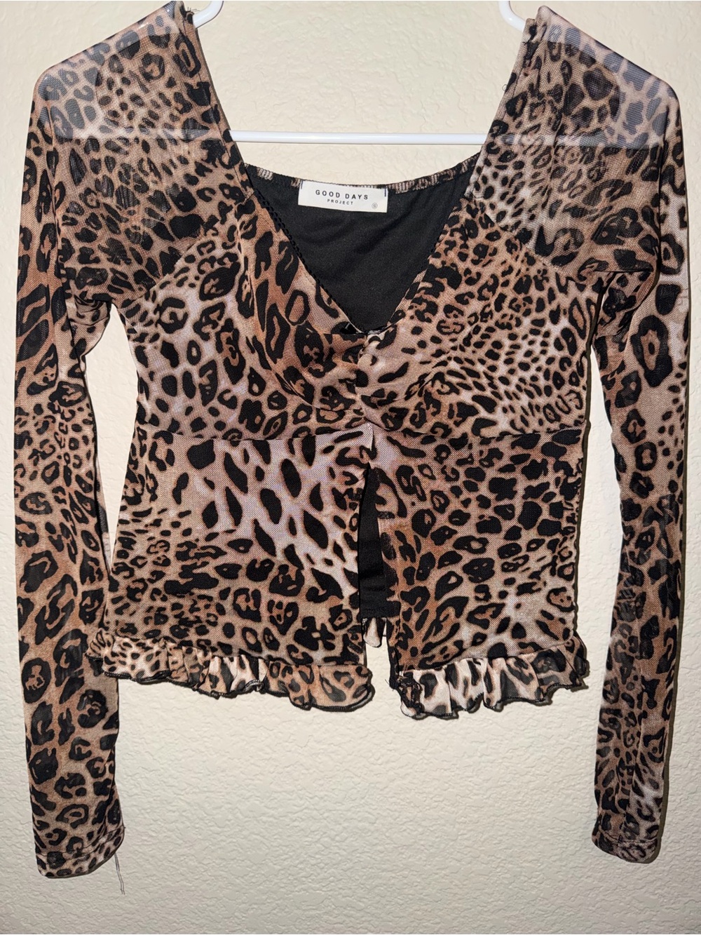Leopard Mesh Twist-Front Crop Top - Brown/Black